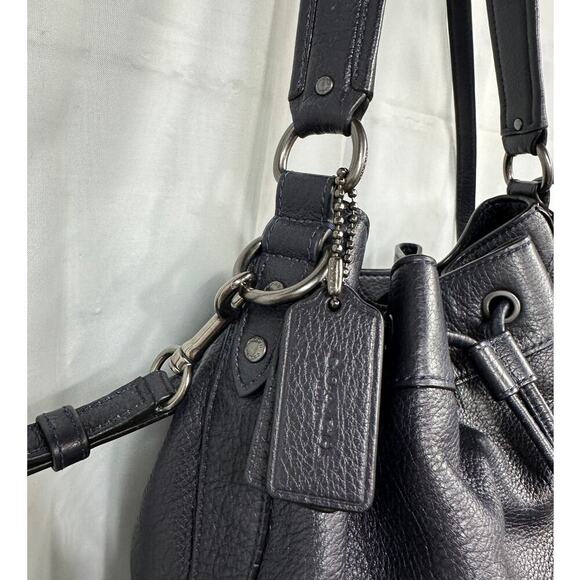 Coach Mickey Navy Blue Bucket Crossbody Leather Pebbled Shoulder Hobo Bag - Picture 8 of 14